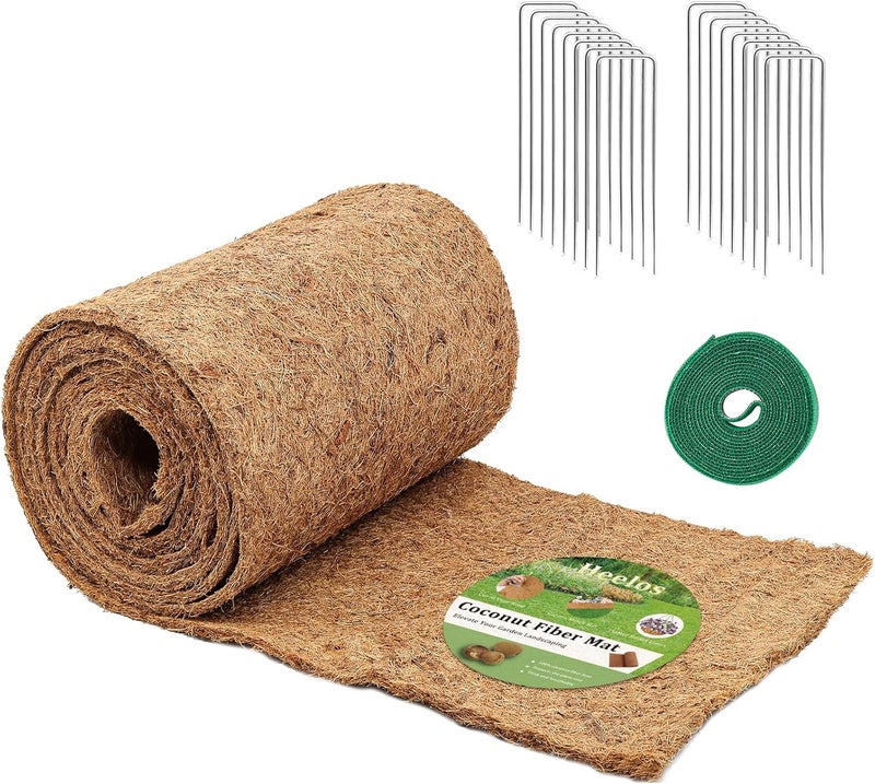 Heelos لفة بطانة ألياف جوز الهند السميكة، 120x12 بوصة بطانات جوز الهند الطبيعية لصندوق الزرع وسلة الزهور، أوراق ألياف جوز الهند، زينة الحدائق، عمود الطحالب DIY، وسادة الحيوانات الأليفة، سجادة الزواحف - Image 2